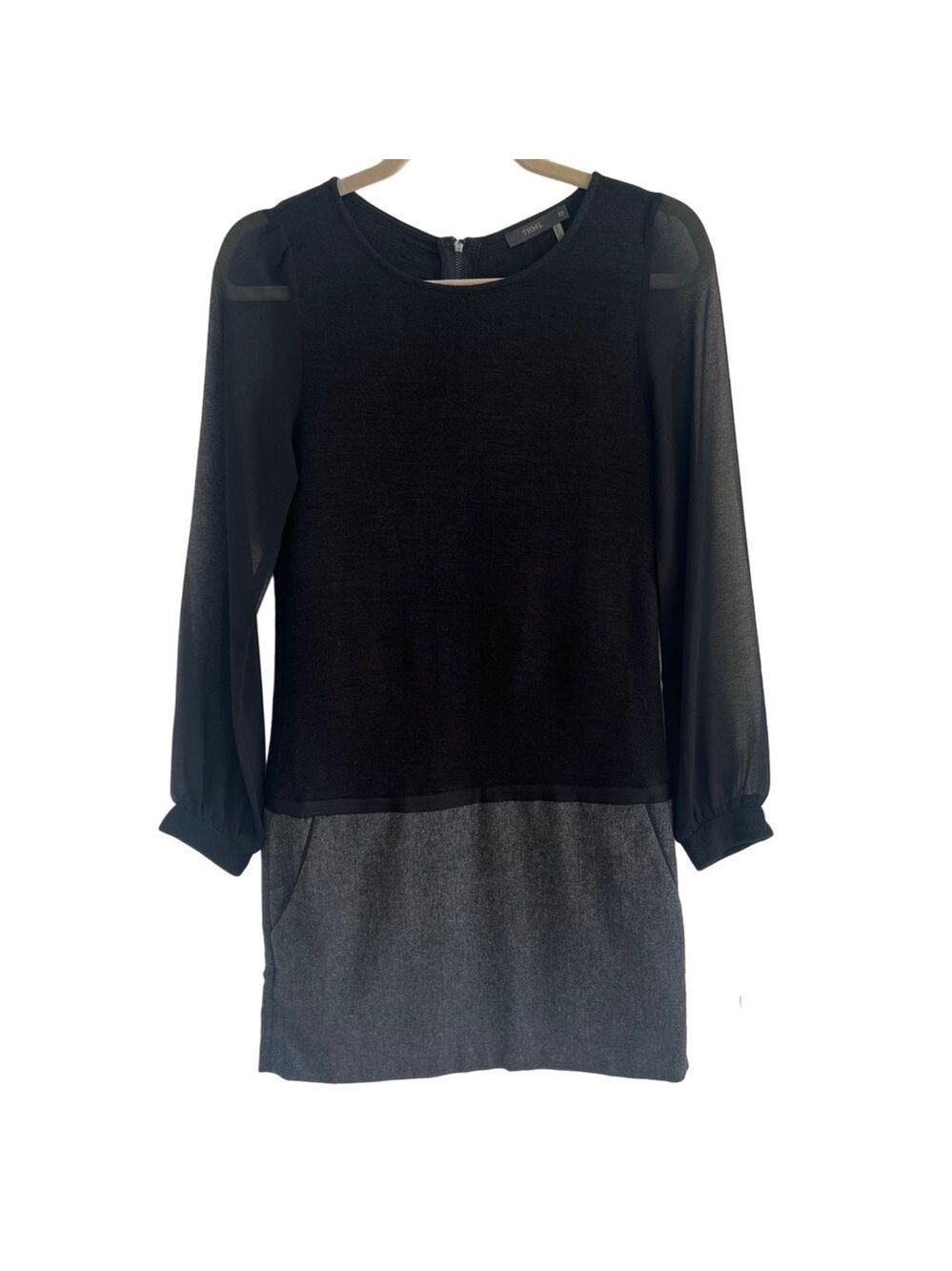 THML Drop Waist Long Sleeve Black/Grey Dress - Size XS